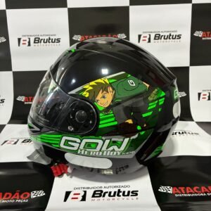 Capacete Para Motos Infantil / Criança Gow N° 54 Preto Desenho Hero Preto/Verde