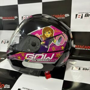 Capacete Para Motos Infantil / criança Gow N° 54 Preto com Rosa Desenho Hero